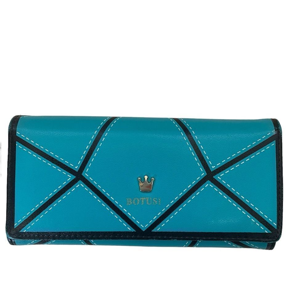 Botusi Long Woman's Wallet  PU Leather Turquoise and Black
